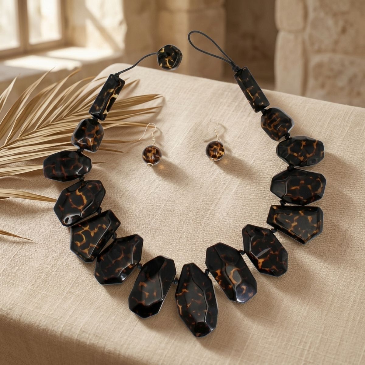 Toggle Chunky Brown Leopard Bead Cord Necklace