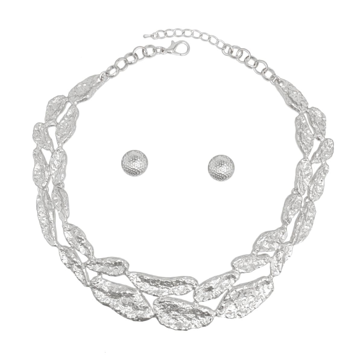 Collar Silver Melted Metal Rigid Armor Necklace