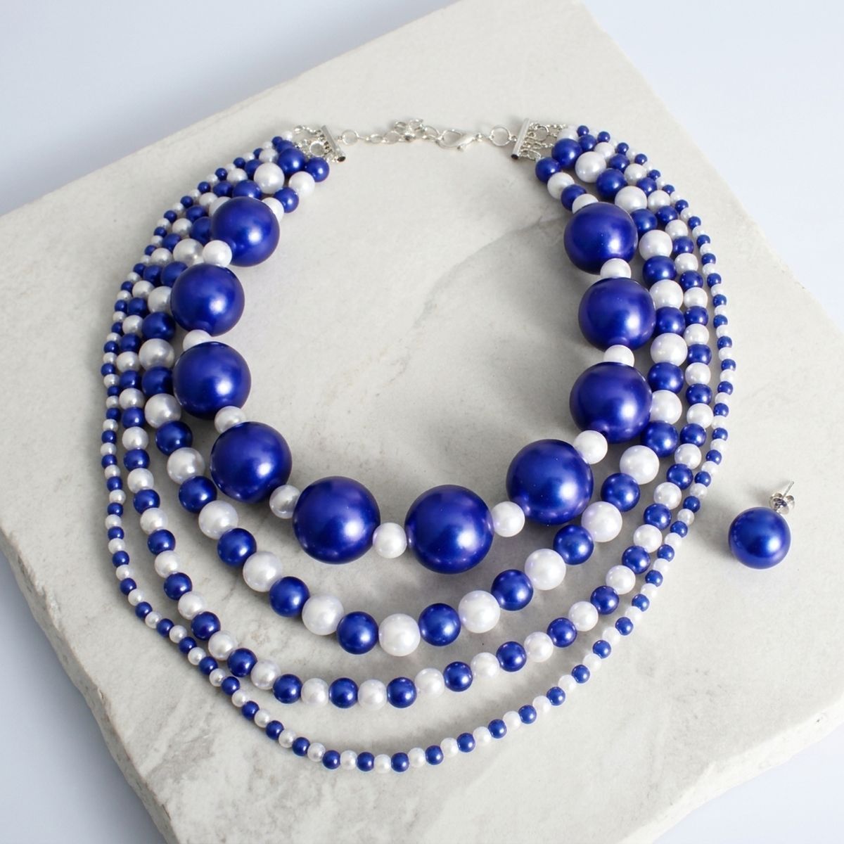 ZPB Sorority Blue White Jumbo Pearl Necklace Set