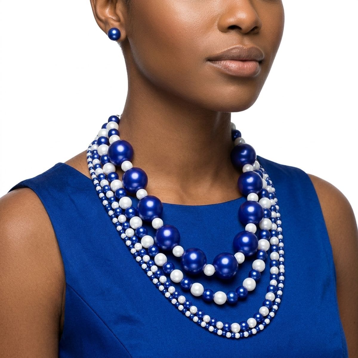 ZPB Sorority Blue White Jumbo Pearl Necklace Set