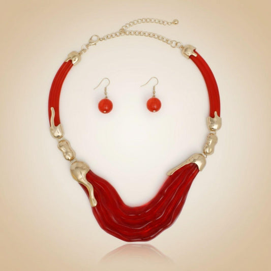 Bib Transparent Red Melted Design Necklace