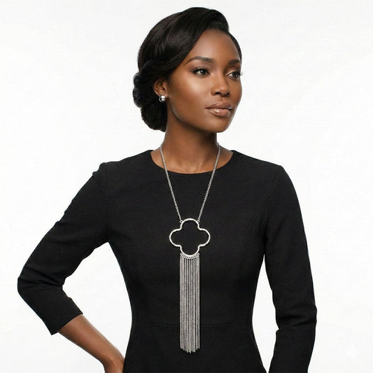 Pendant Silver Trending Quatrefoil Fringe Necklace