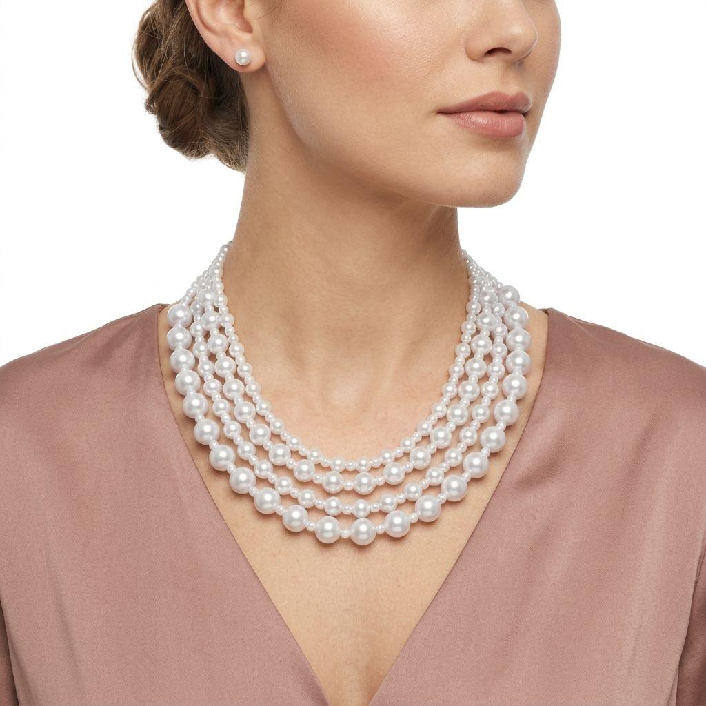 White Pearl Sophisticated 4 Layer Classic Necklace