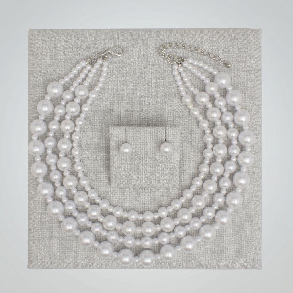 White Pearl Sophisticated 4 Layer Classic Necklace
