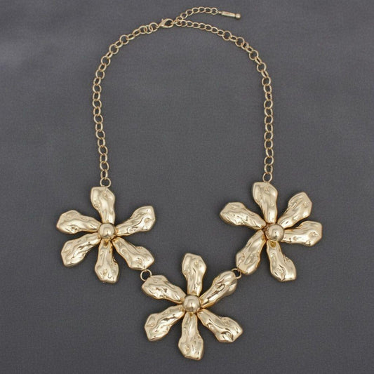 Bib Gold Chunky Floral Organic Petal Necklace