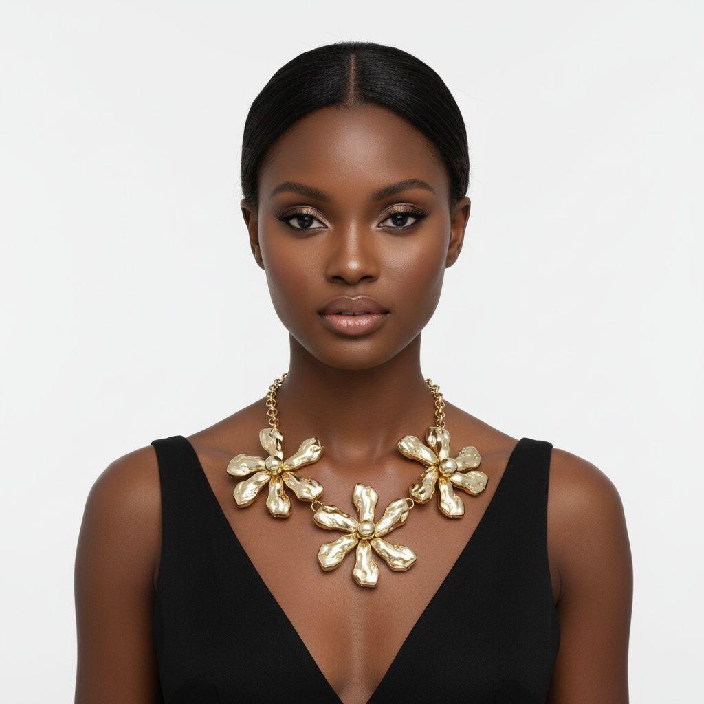 Bib Gold Chunky Floral Organic Petal Necklace