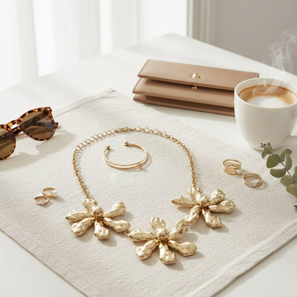 Bib Gold Chunky Floral Organic Petal Necklace