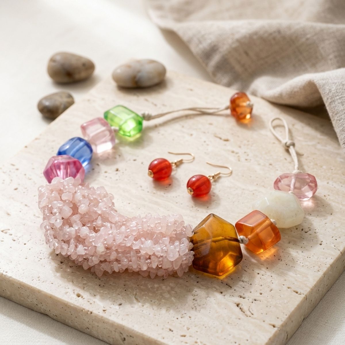 Colorful Geometric 21 Layer Stone Bead Necklace
