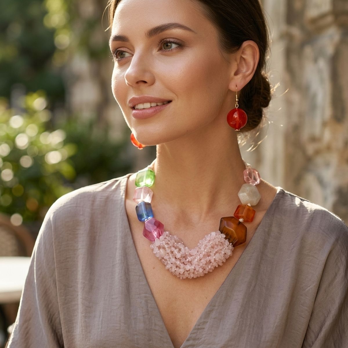Colorful Geometric 21 Layer Stone Bead Necklace