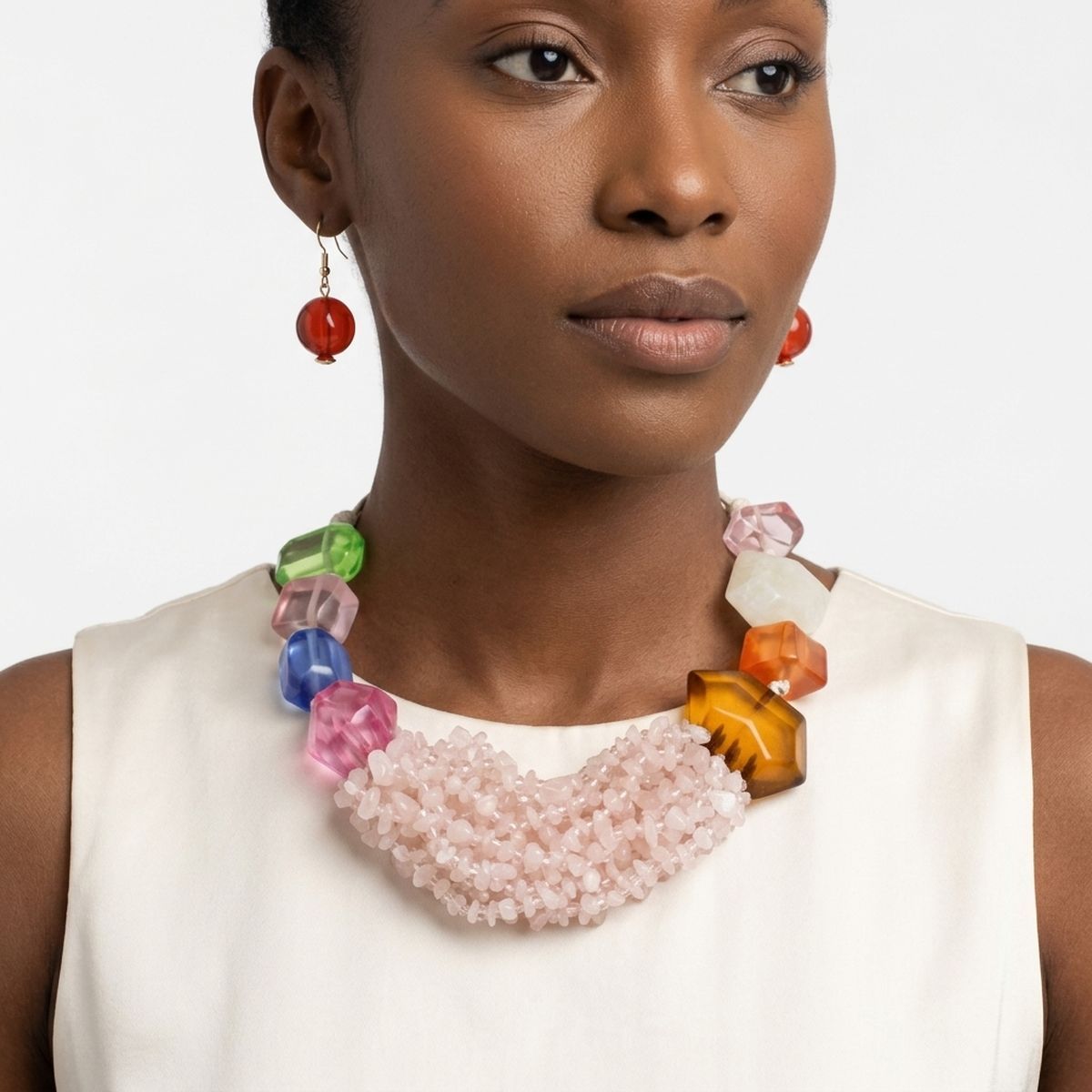 Colorful Geometric 21 Layer Stone Bead Necklace