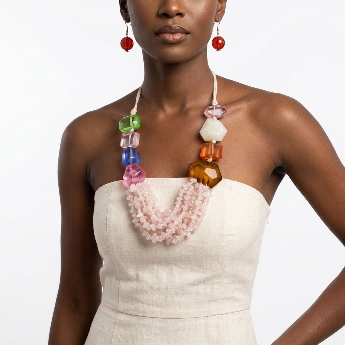 Colorful Geometric 21 Layer Stone Bead Necklace