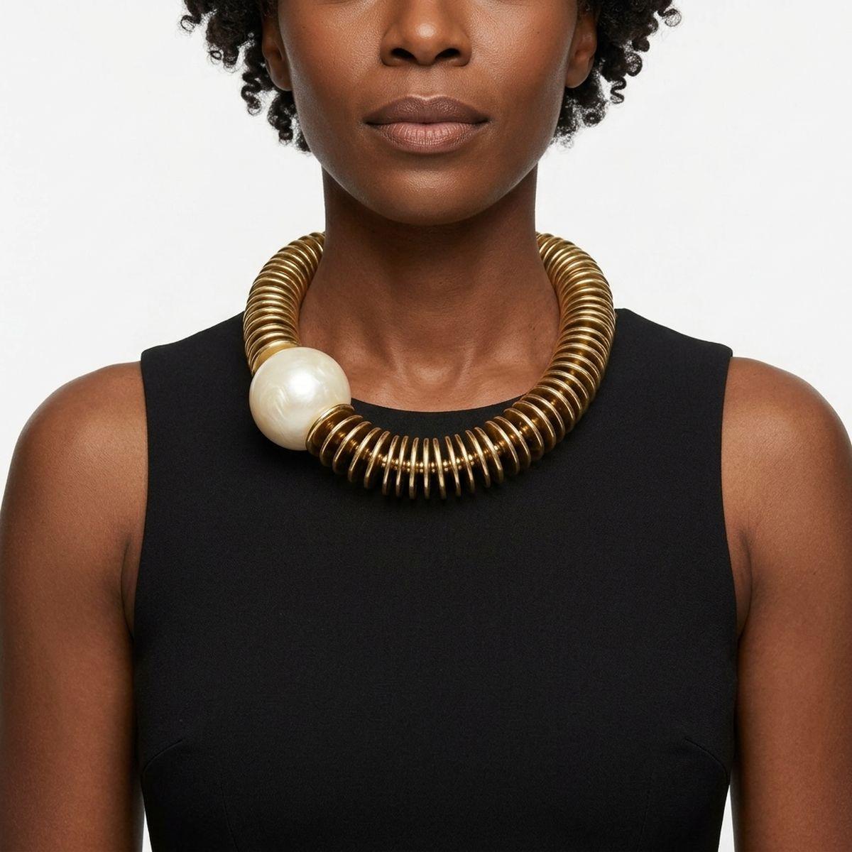 Beaded Gold Disc Iridescent Pearl Toggle Necklace