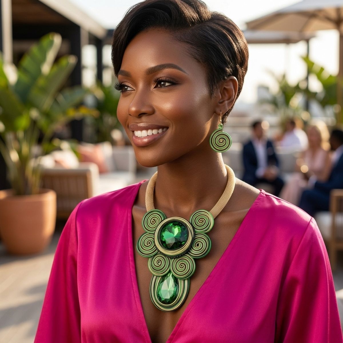 Green Wire Wrap Teardrop Crystal Bib Necklace
