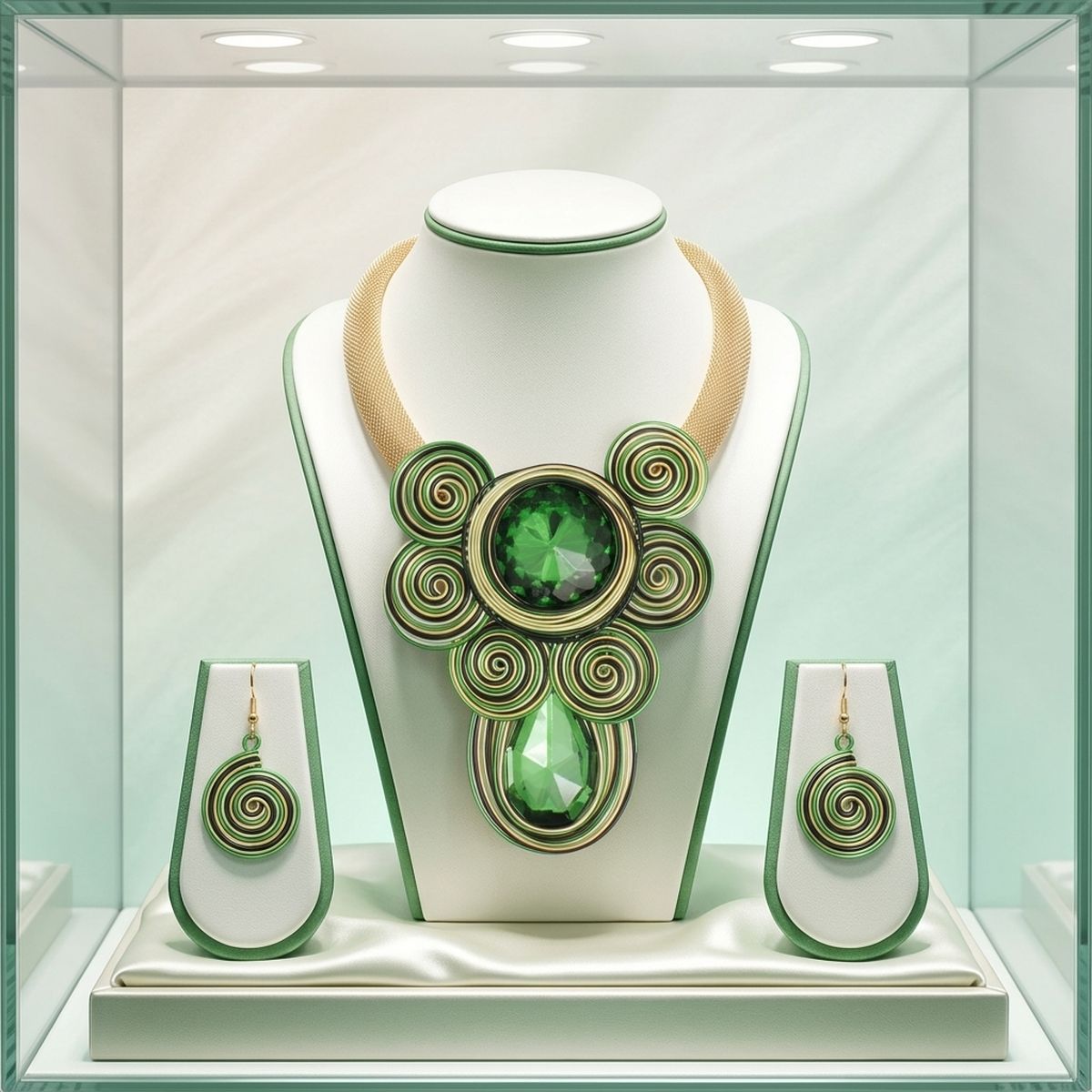 Green Wire Wrap Teardrop Crystal Bib Necklace