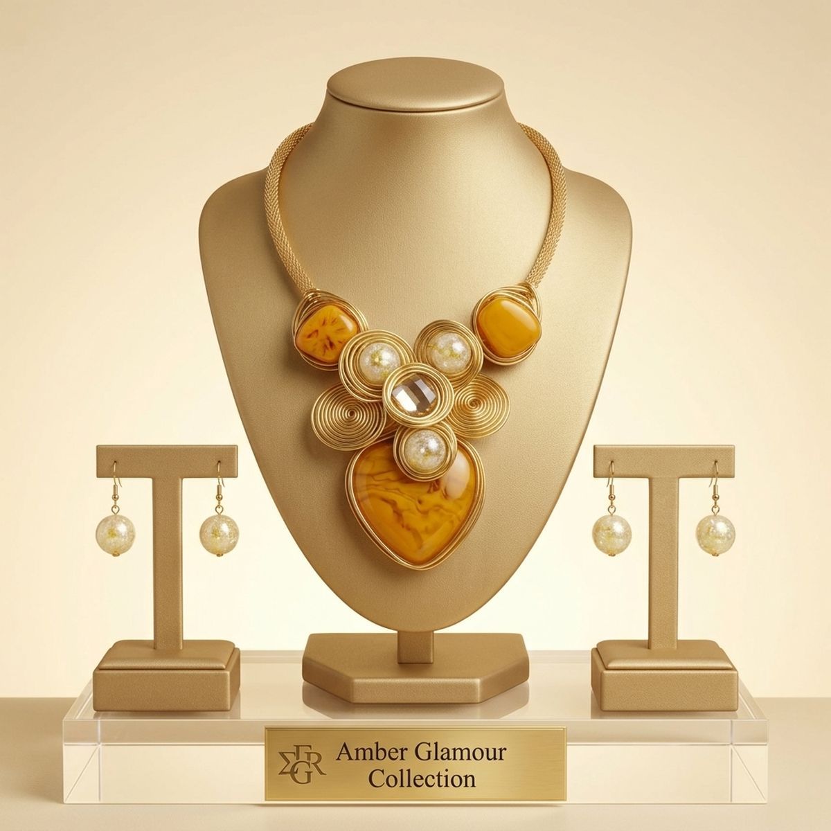 Yellow Coiled Wire Heart Handmade Bib Necklace