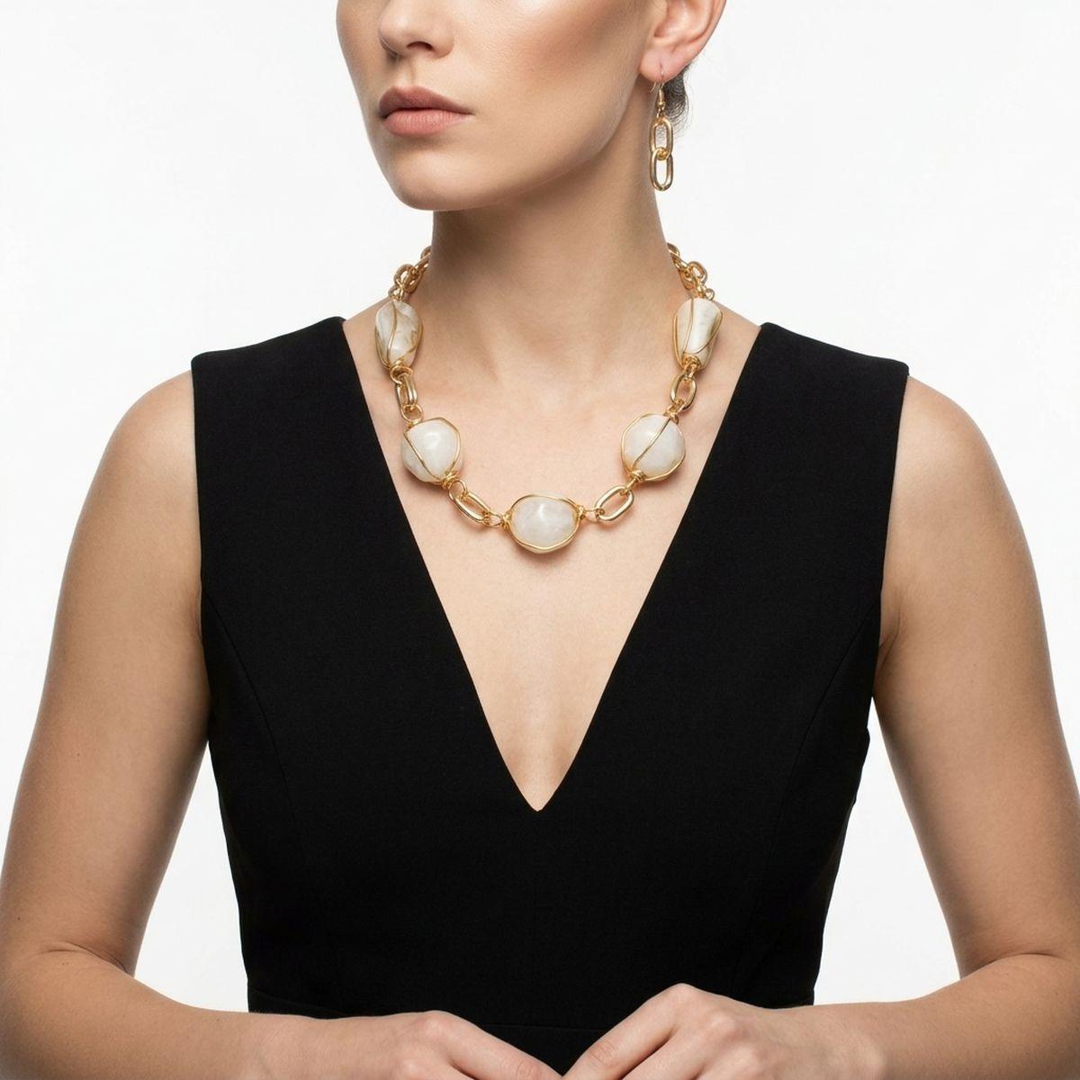 Creamy Ivory Caged Bead Chunky Handmade Necklace