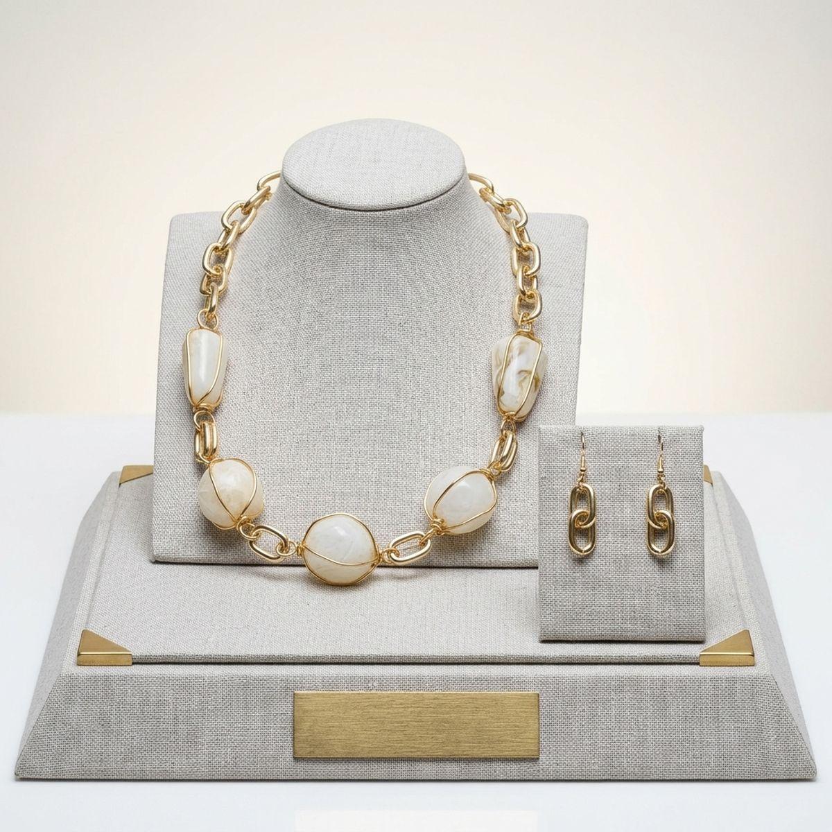 Creamy Ivory Caged Bead Chunky Handmade Necklace
