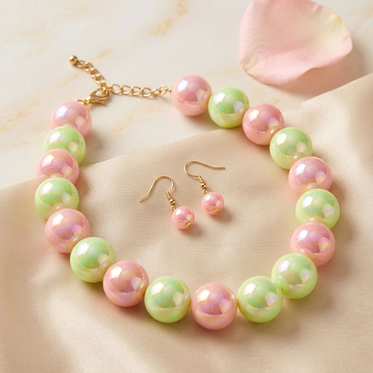 High Gloss Pearlescent Pink Green 24mm Necklace