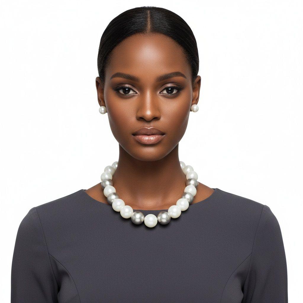 High Gloss Pearlescent White Brown 24mm Necklace