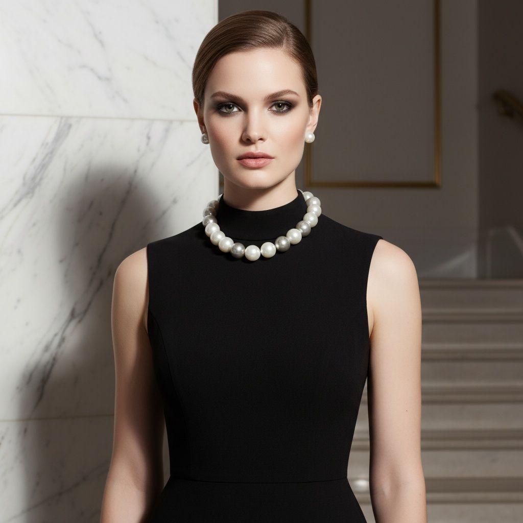 High Gloss Pearlescent White Brown 24mm Necklace