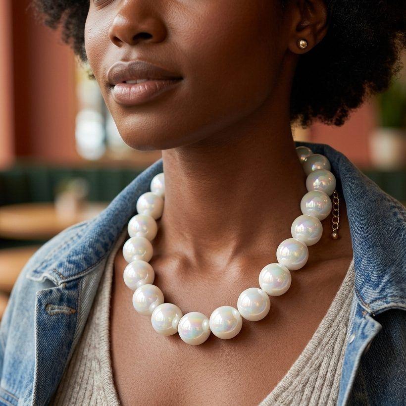 High Gloss Pearlescent White 24mm Bead Necklace