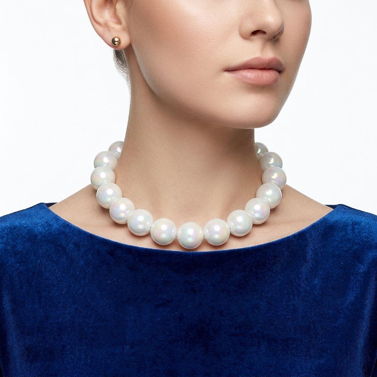 High Gloss Pearlescent White 24mm Bead Necklace