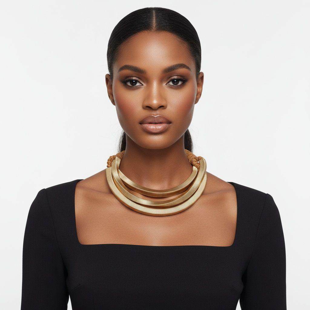 Tribal Gold Square Spring Articulated Necklace