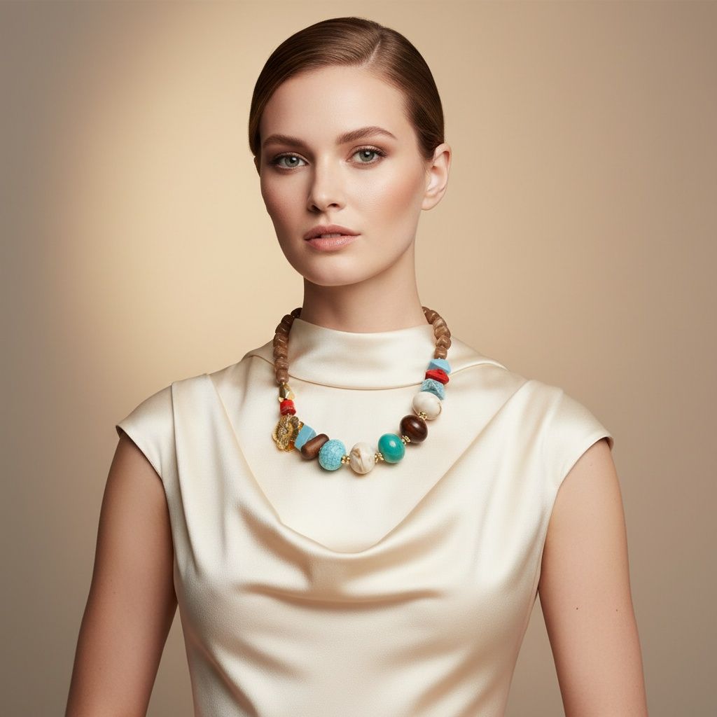Chunky Stone Geometric Bead Flower Tribal Necklace