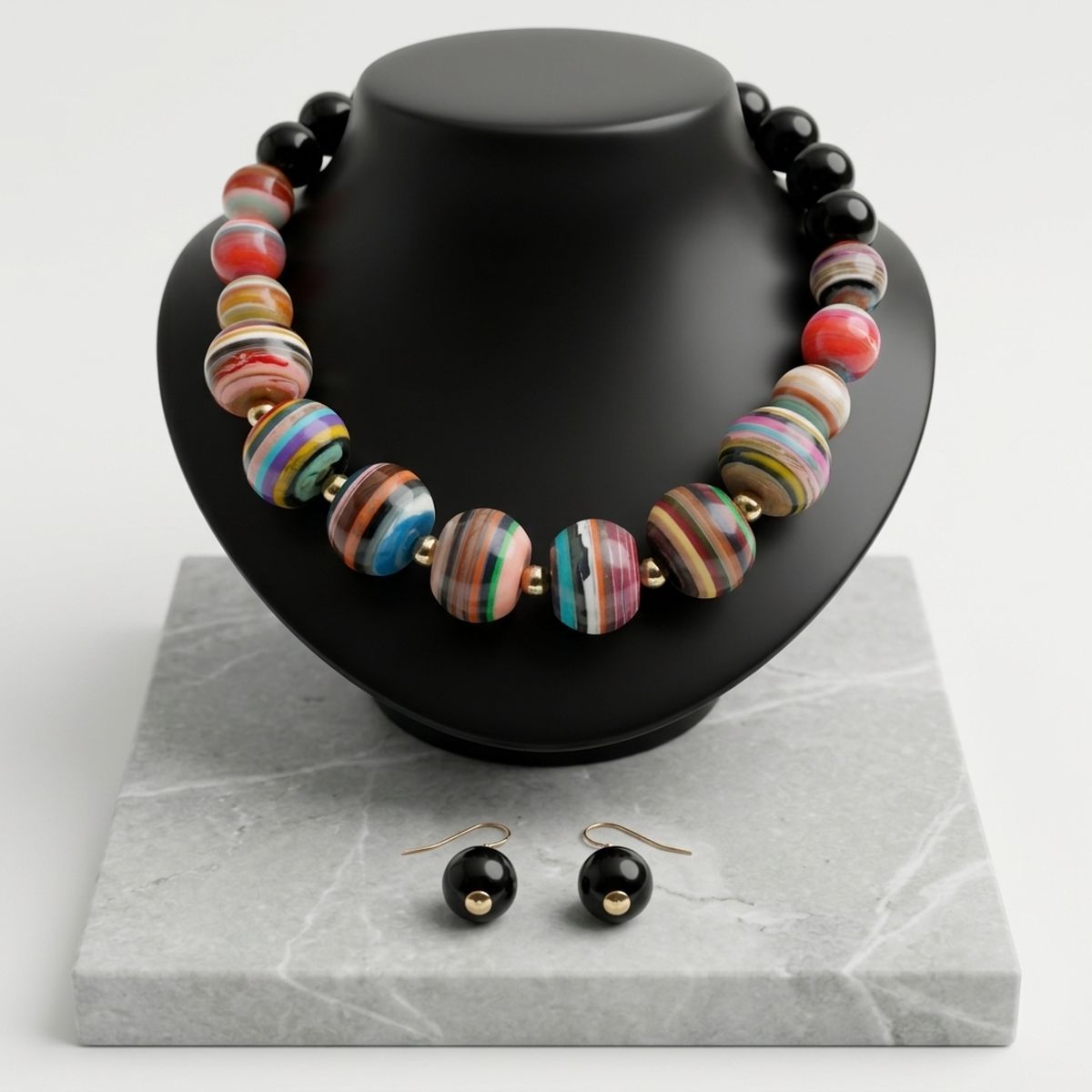 Multicolor Striped Resin Chunky Beaded Necklace