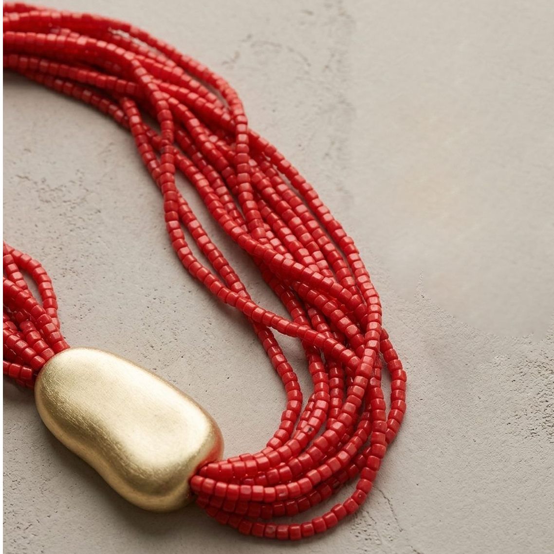 Tribal Coral Red Cube Bead 9 Strand Necklace