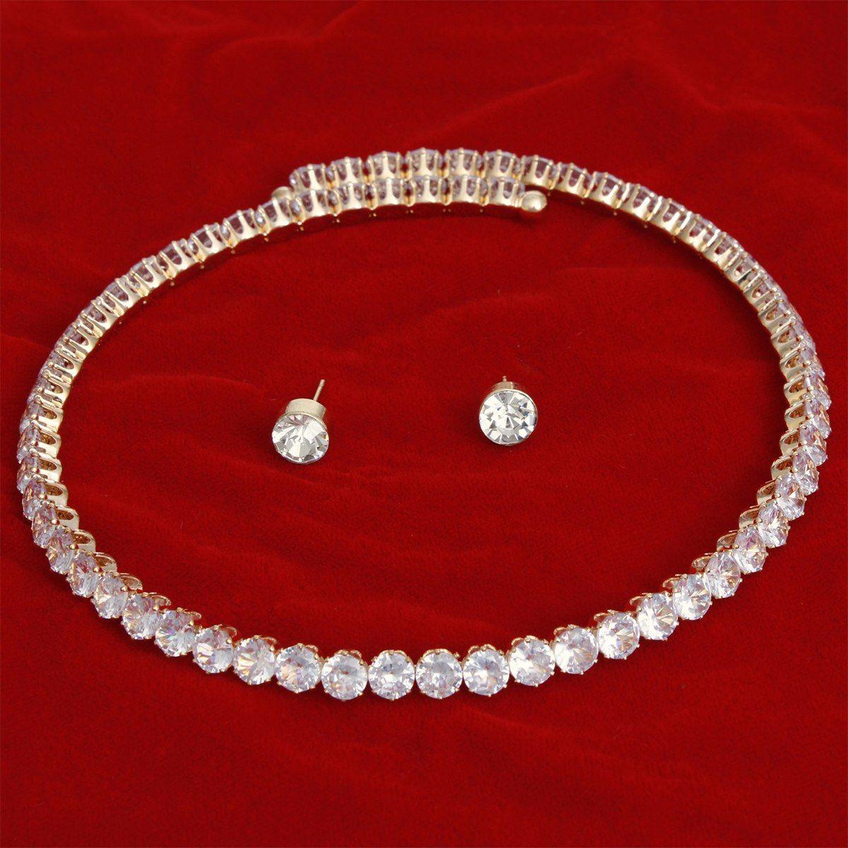 Memory Wire Choker Gold Rhinestone Wrap Necklace