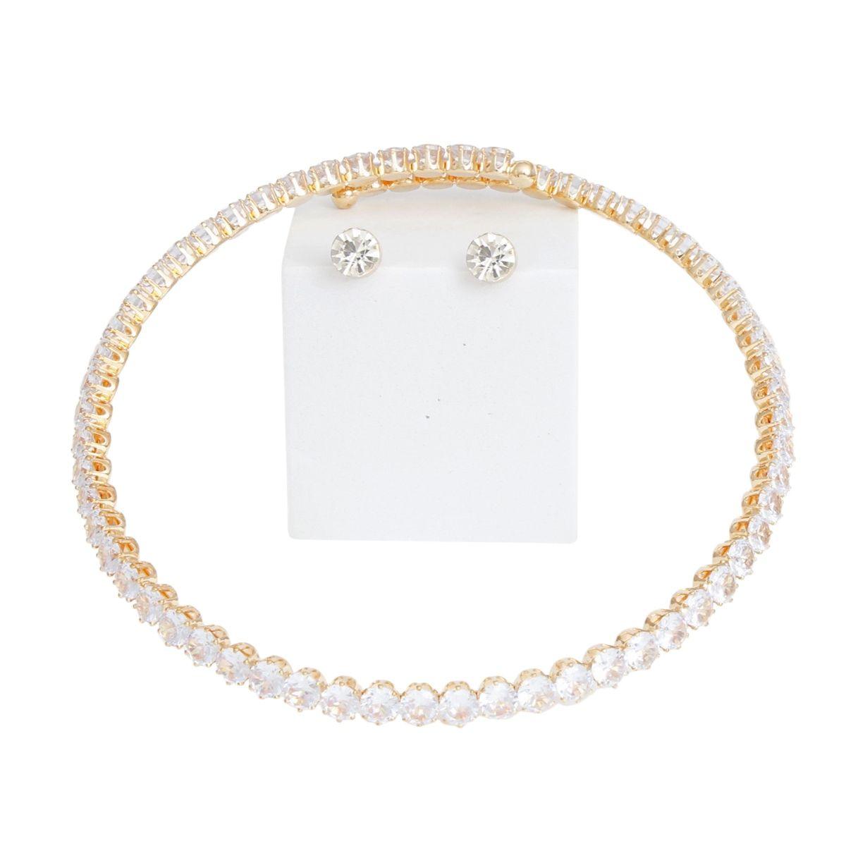 Memory Wire Choker Gold Rhinestone Wrap Necklace