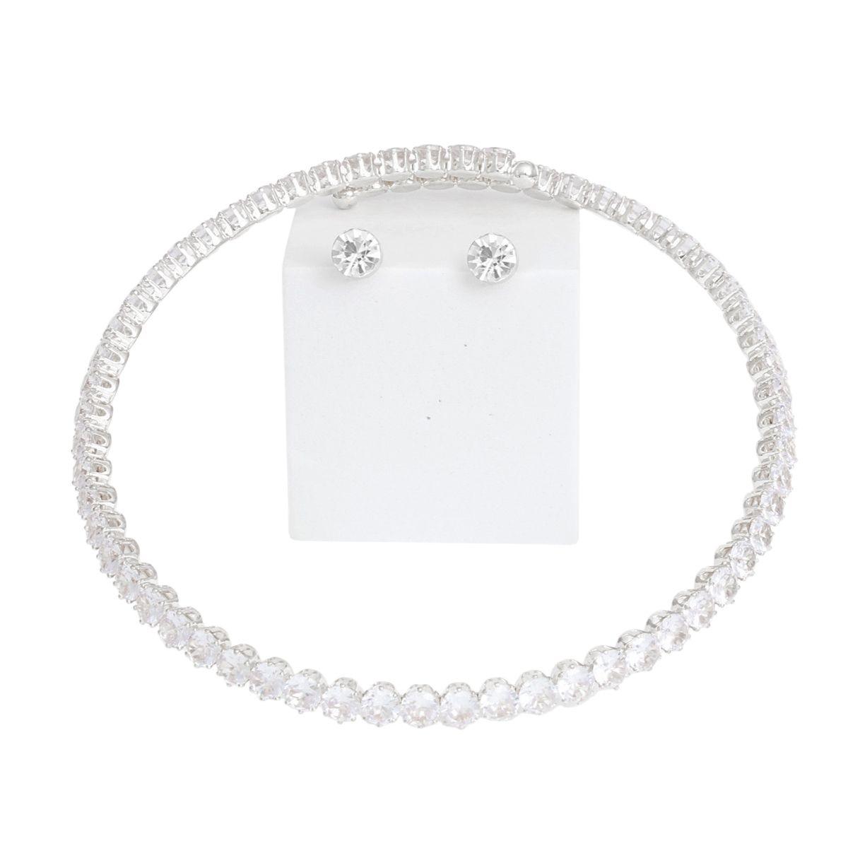 Memory Wire Choker Silver Rhinestone Wrap Necklace
