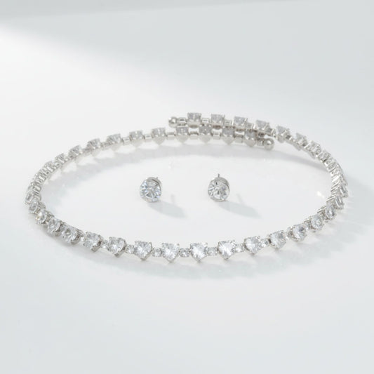 Tennis Heart Crystal CZ Silver Memory Wire Necklace