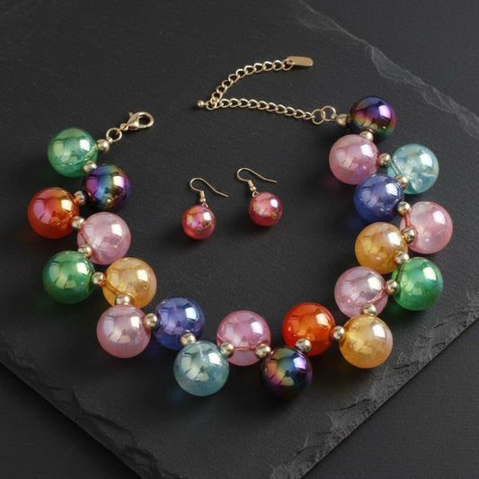 Necklace Dark Multi Iridescent Bubble Ball Bead