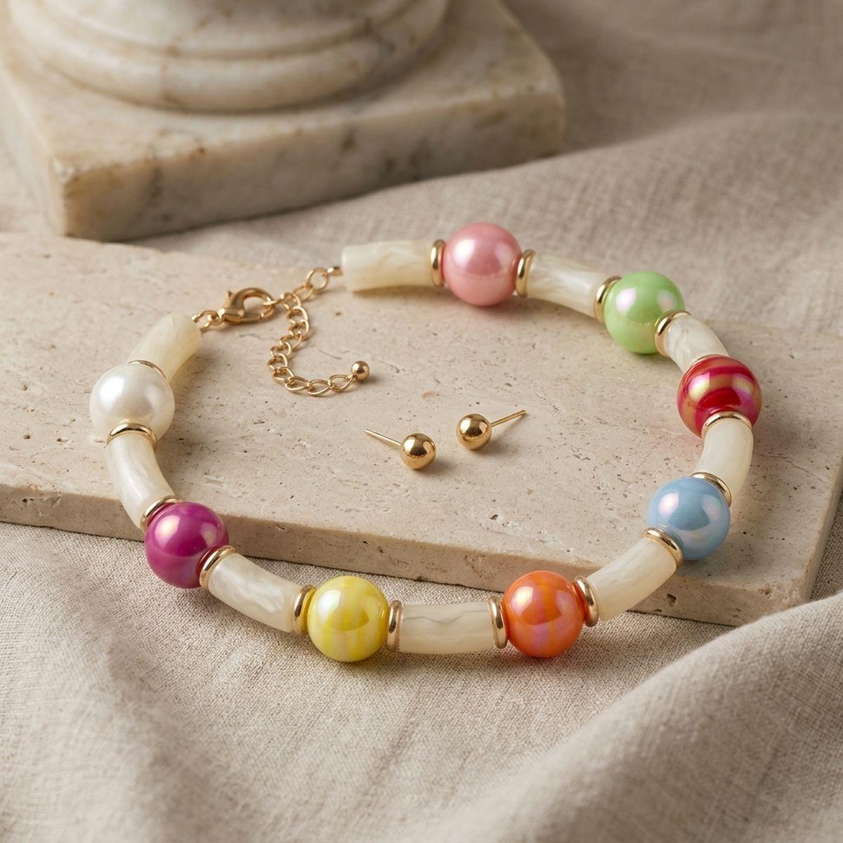 High Gloss Iridescent Bubble Bead Tube Necklace
