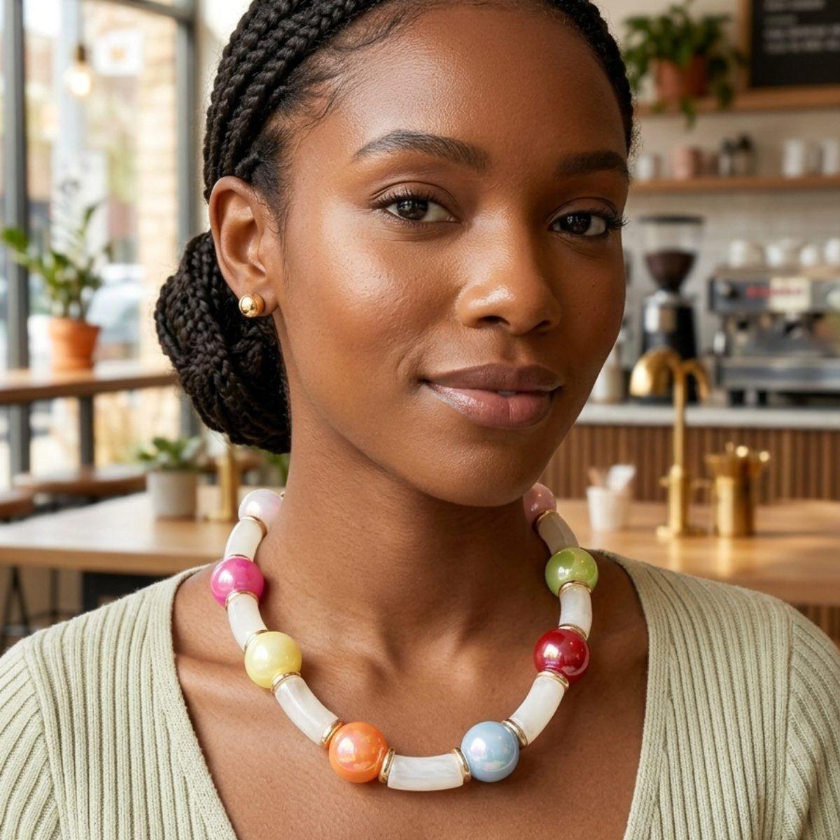High Gloss Iridescent Bubble Bead Tube Necklace