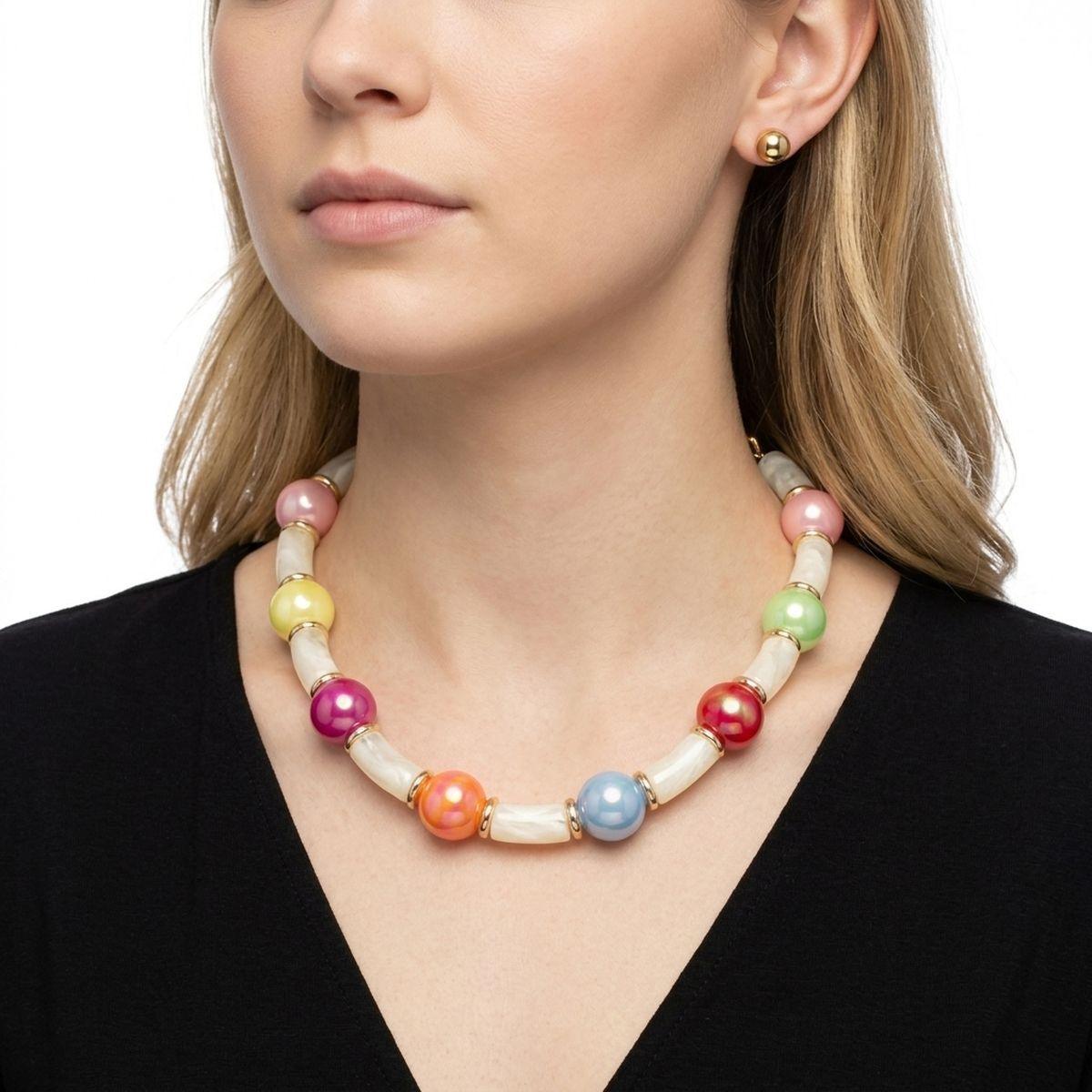 High Gloss Iridescent Bubble Bead Tube Necklace