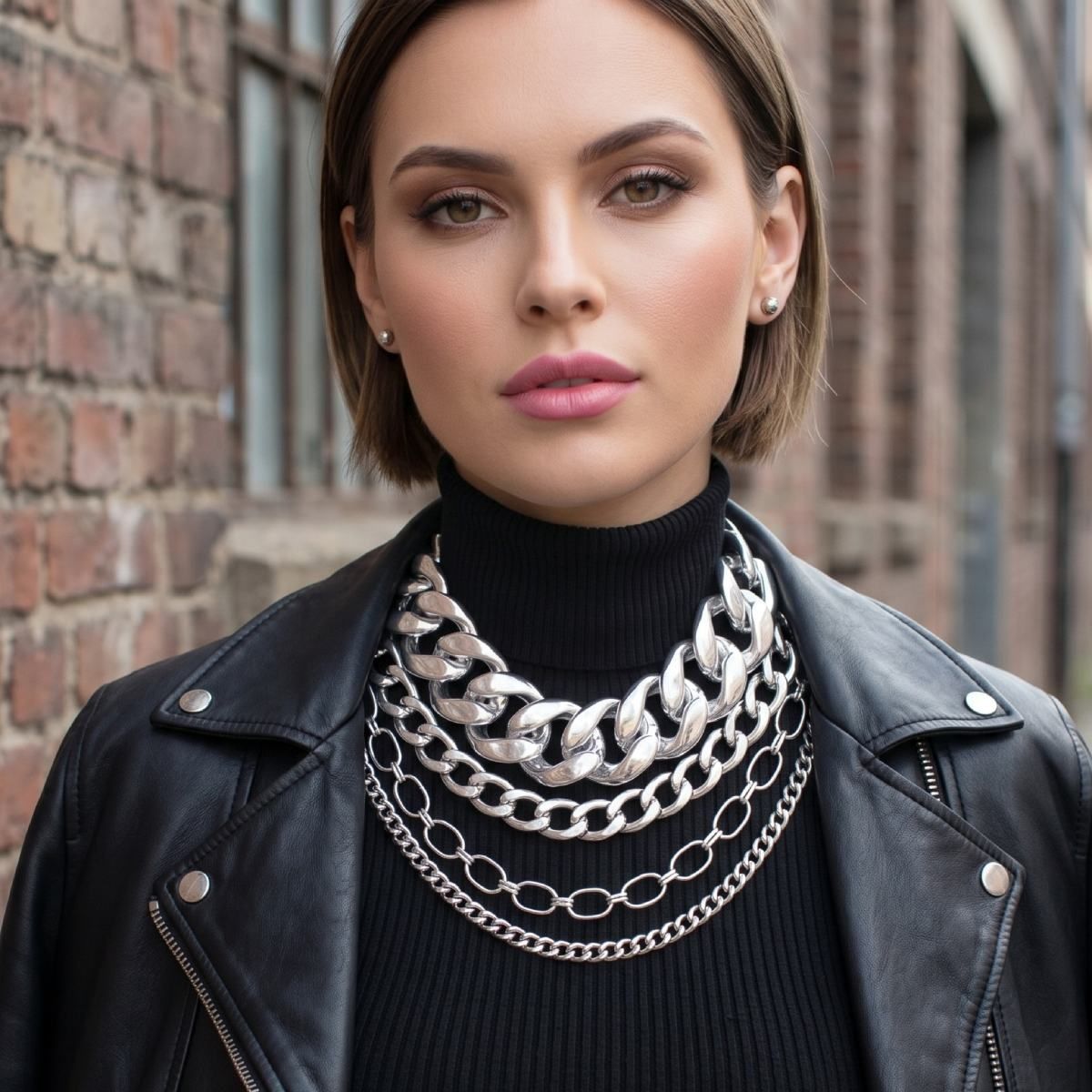 Silver Multi Link Style 4 Layer Chain Necklace