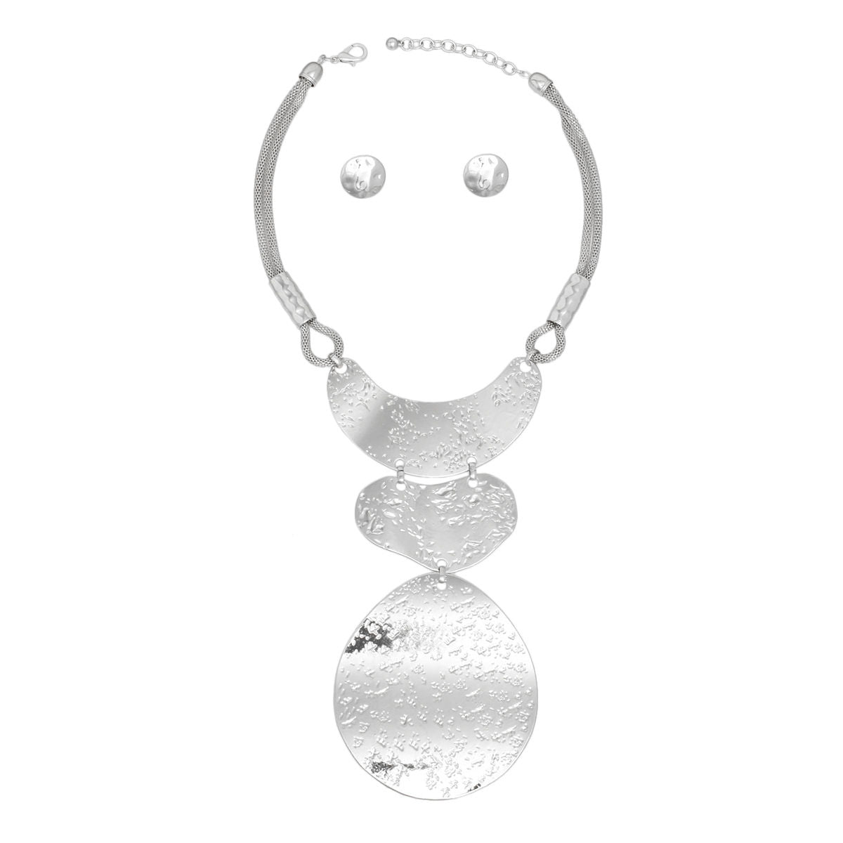 Pendant Oversized Silver Textured Bold Necklace