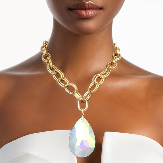 Pendant Bold Aurbo Teardrop Crystal Chain Necklace