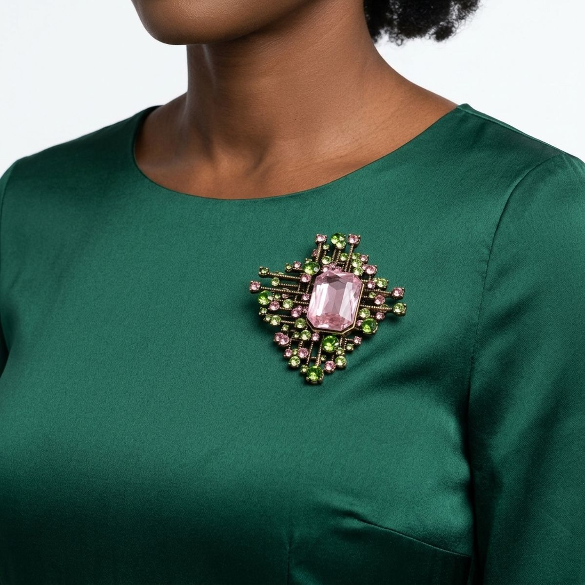 Vintage Brooch Pink Green Architectural AKA Pin