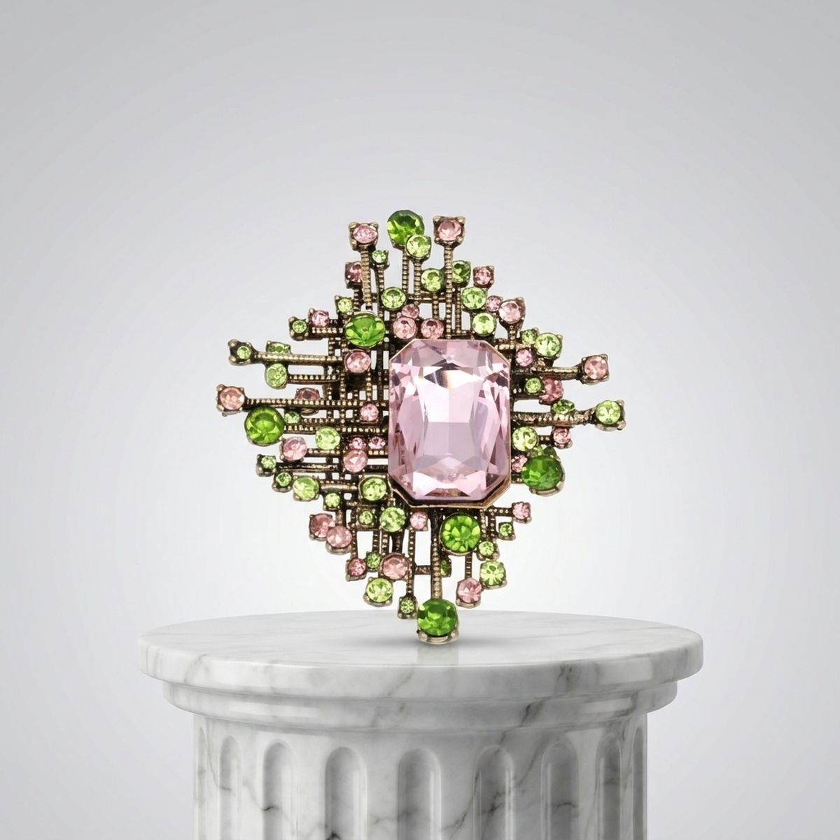 Vintage Brooch Pink Green Architectural AKA Pin