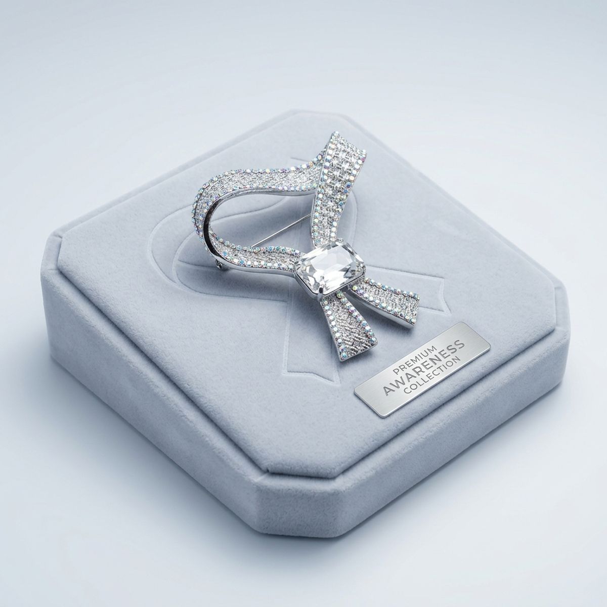 Silver and Clear Glass Crystal Woven Ribbon Brooch