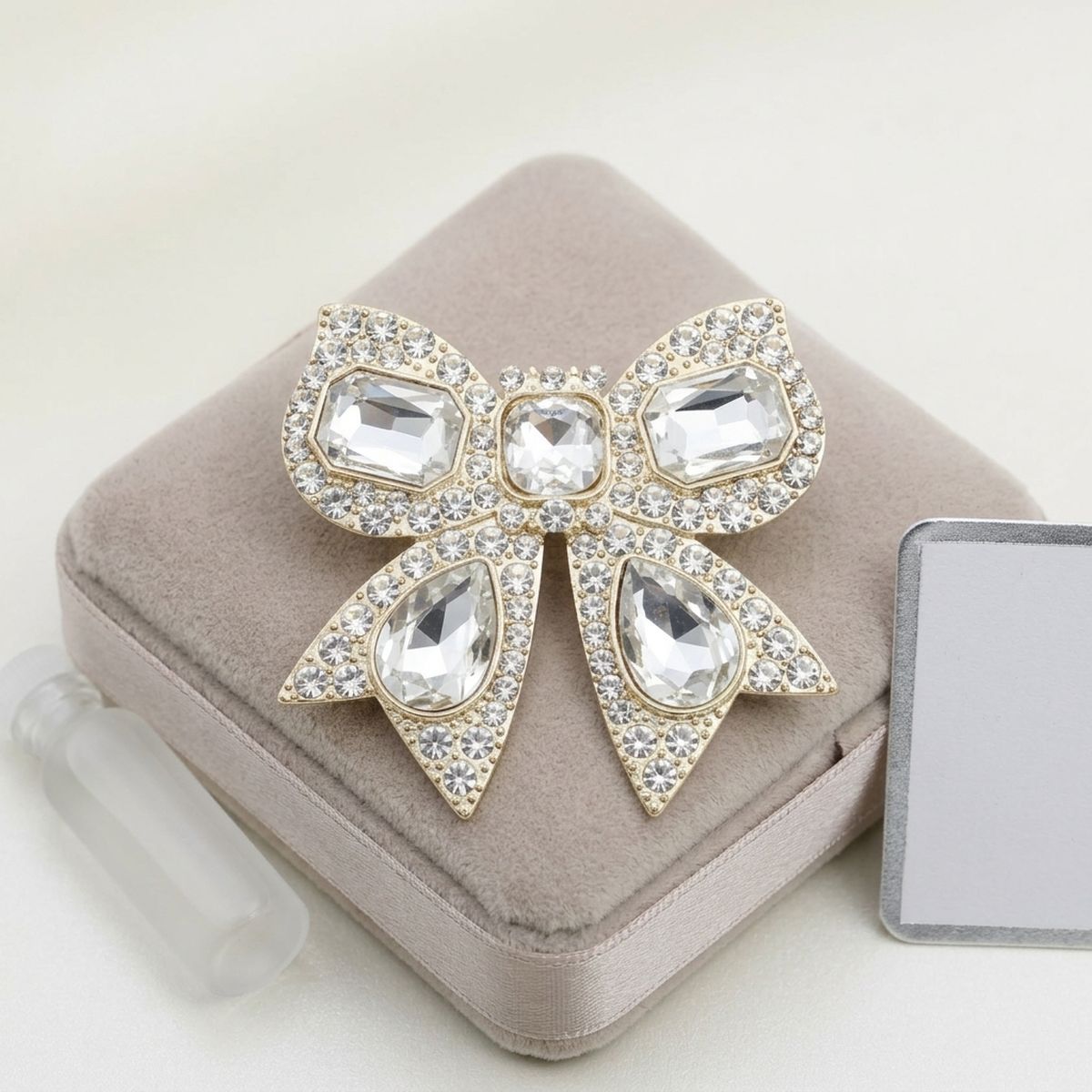 Oversized Brooch Gold Ribbon Bow Crystal Pin