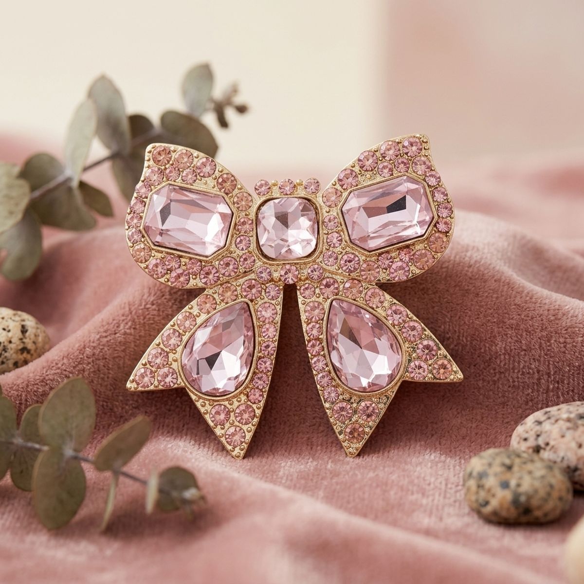Oversized Brooch Pink Ribbon Bow Crystal Pin