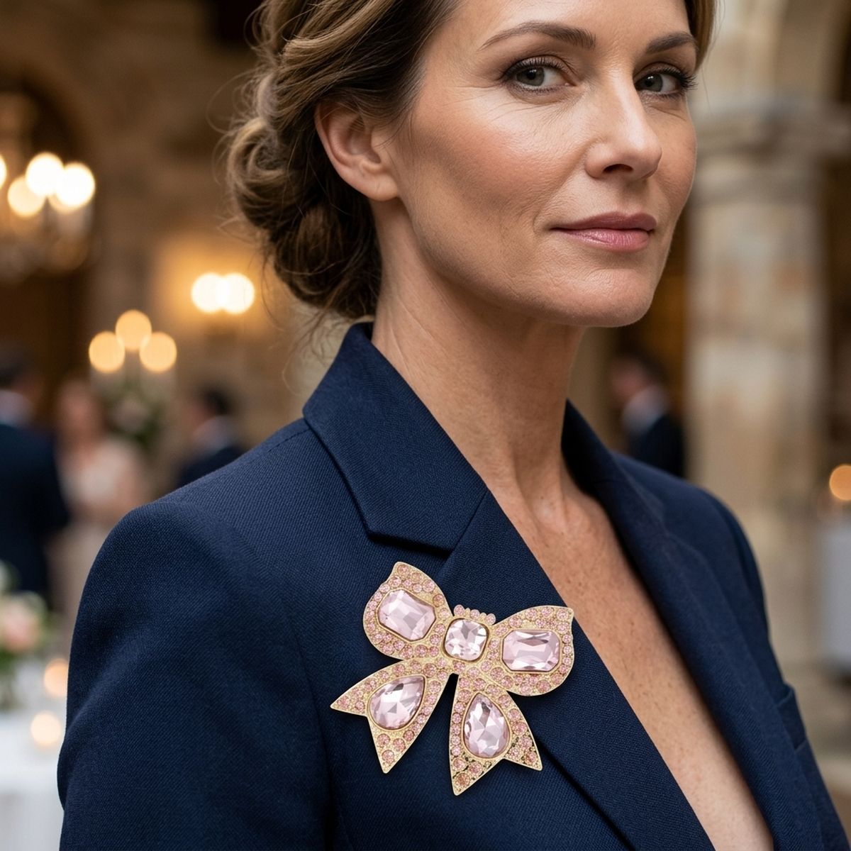 Oversized Brooch Pink Ribbon Bow Crystal Pin