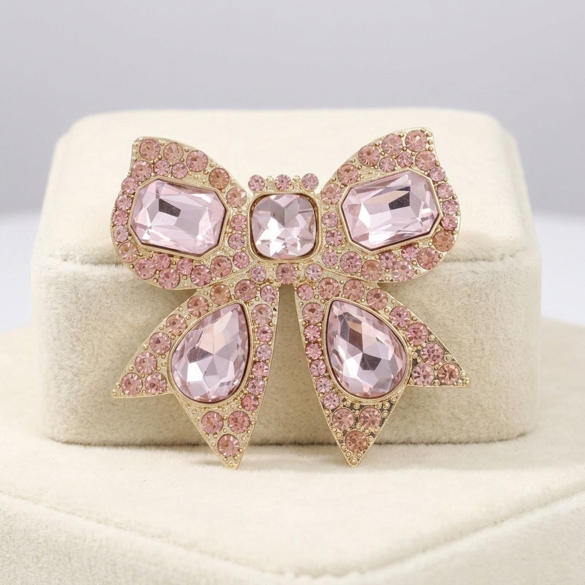 Oversized Brooch Pink Ribbon Bow Crystal Pin