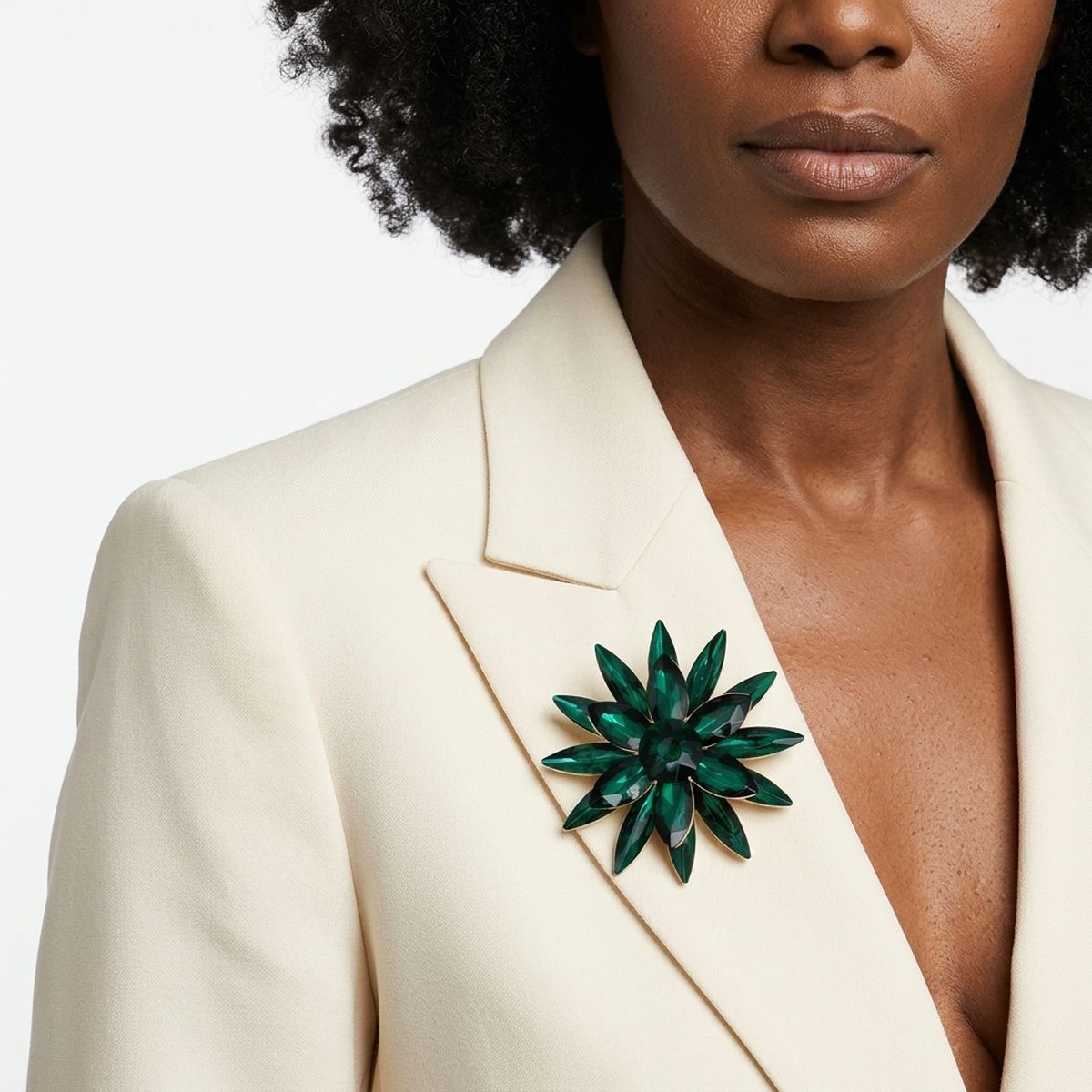 Oversized Brooch Green Marquise Crystal Flower Pin