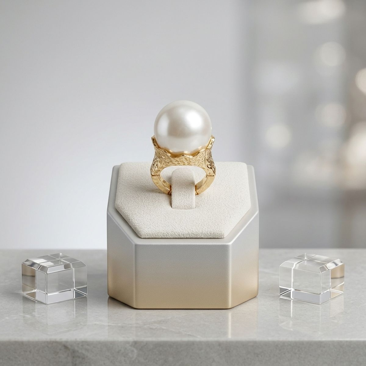 Jumbo Cream Faux Pearl Stretch Cocktail Ring